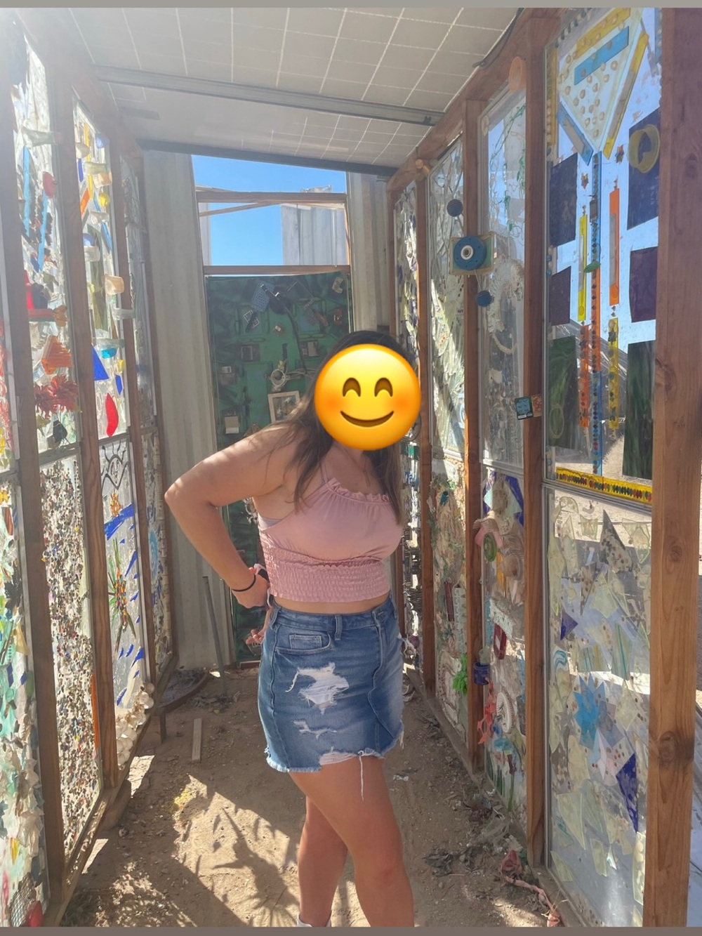 Blue ripped denim skirt